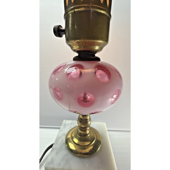 Vtg Fenton Cranberry Coin Dot Opalescent Marble Base Lamp Electric Marble Base - Picture 14 of 16